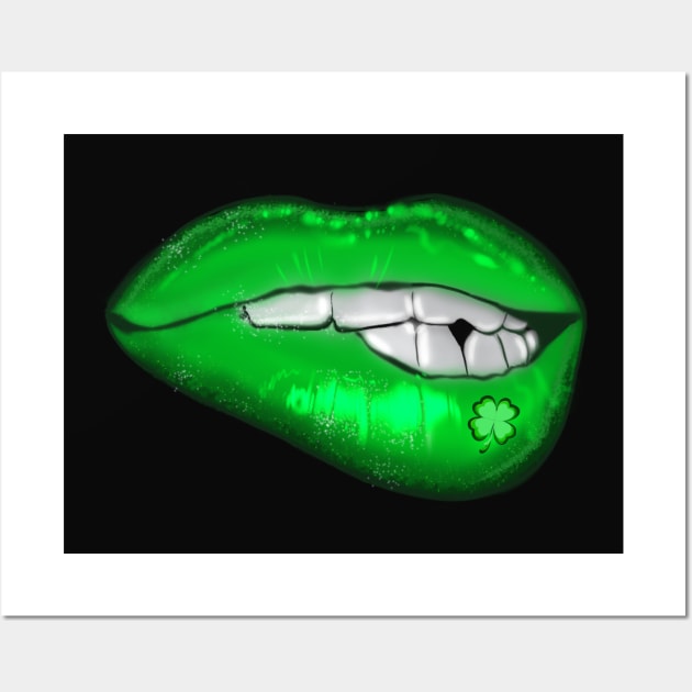 St. Patrick’s Day Green Mouth Biting Lip Shamrock Tattoo Wall Art by Sheila’s Studio